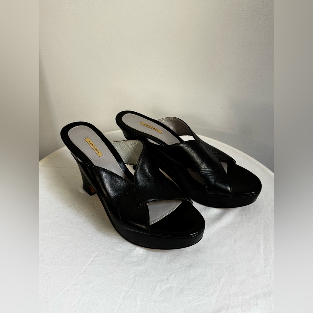 Max Studio Black Leather Platform Mule Sandals